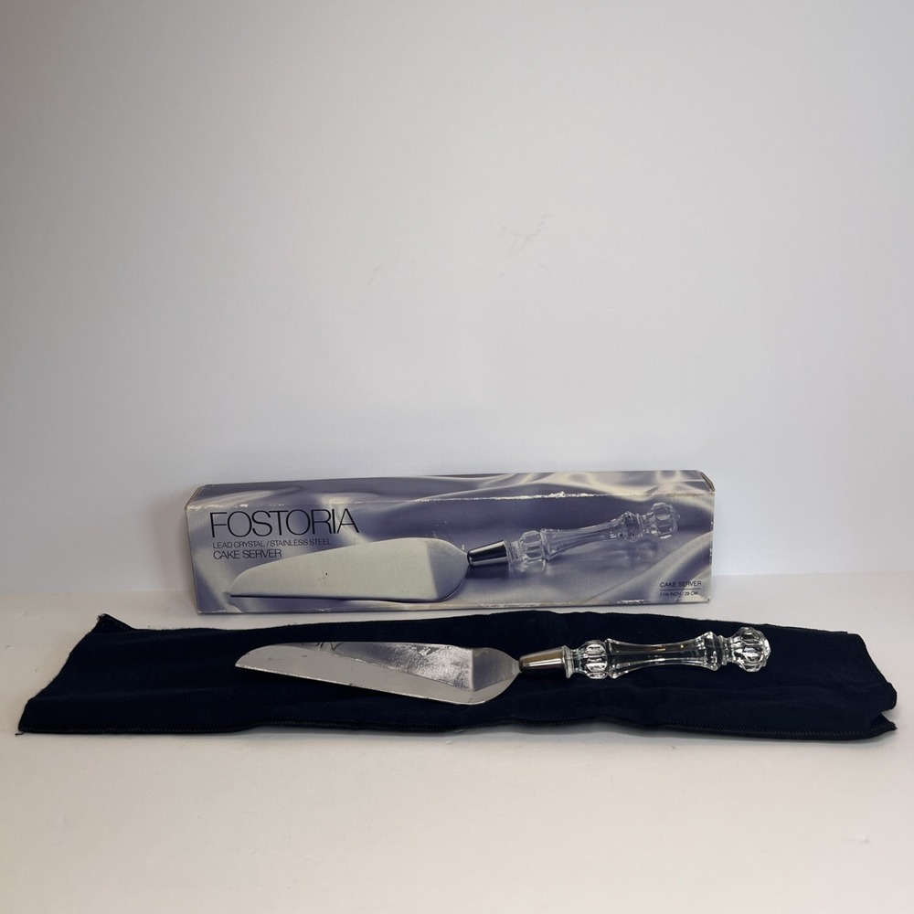 Vintage Fostoria No 50052 Lead Crystal Stainless Steel Cake Server Made in USA